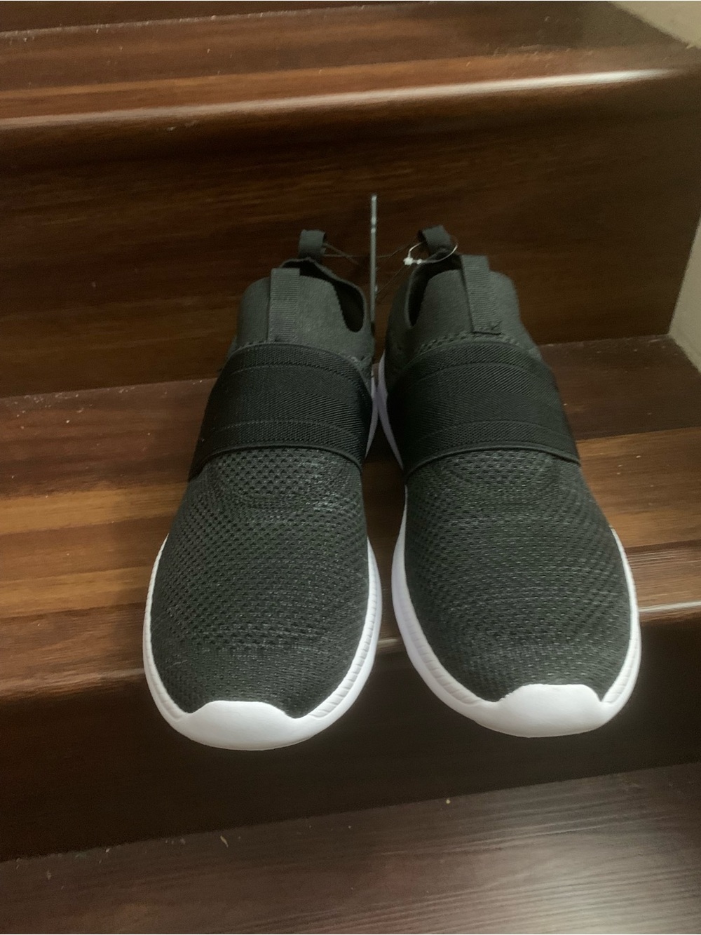 Athletic Works Black Slip-On Athletic Shoes with White Soles